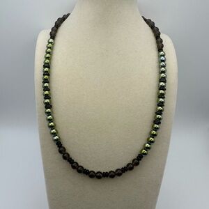 Green Hematite and Smoky Quartz Beaded Necklace